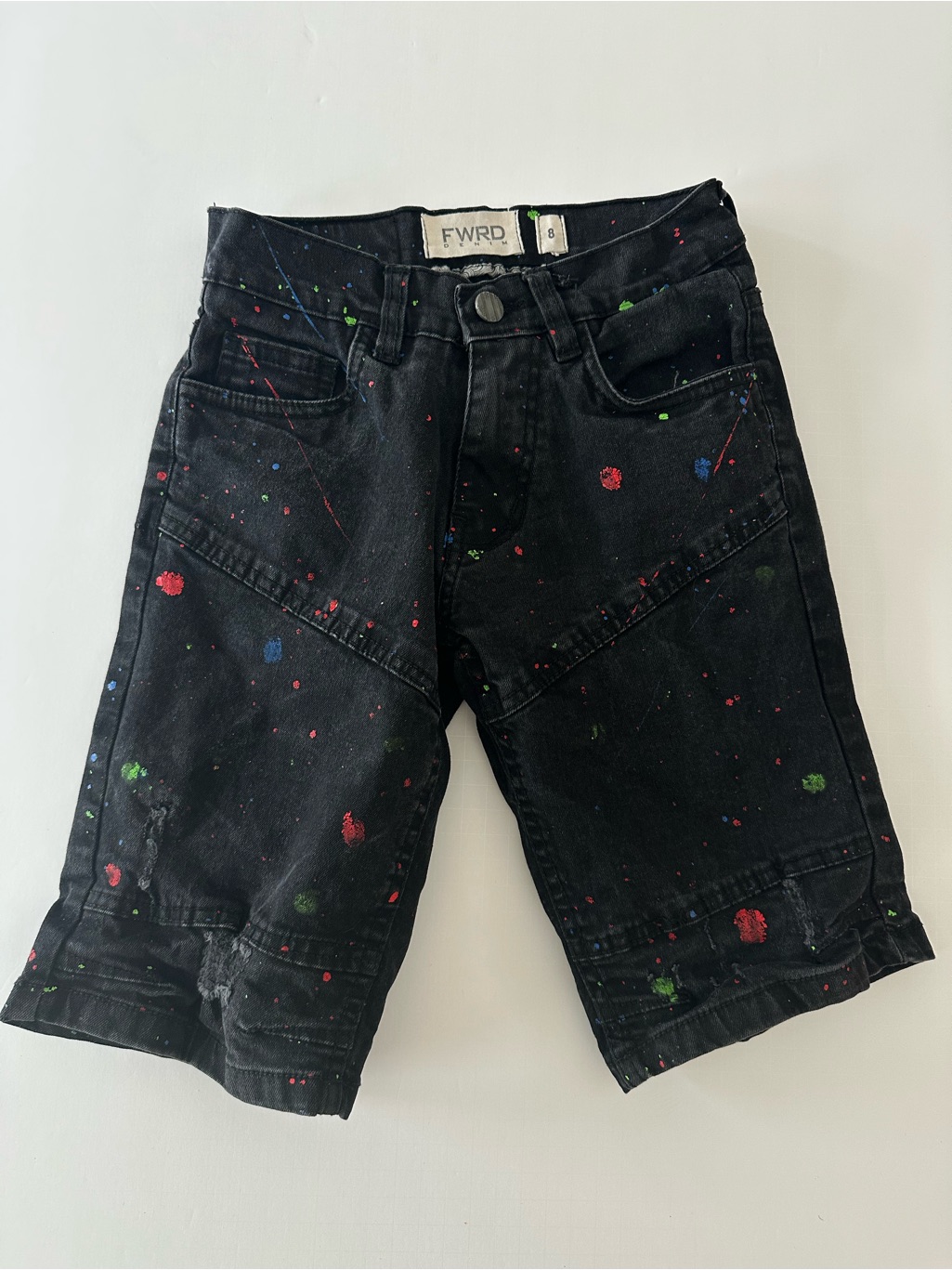 Fwrd Kids Black Denim Splatter Paint Shorts Size 8 Cool Street Wear Cotton
